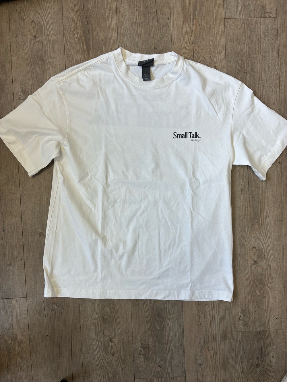 H&M White Short Sleeve Tee with 'Small Talk' Chest Print Medium